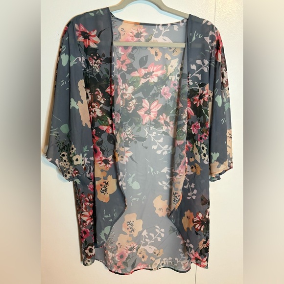 Women Floral Print Lightweight Chiffon Kimono Cardigan Short Sleeve Size XL - Picture 1 of 5